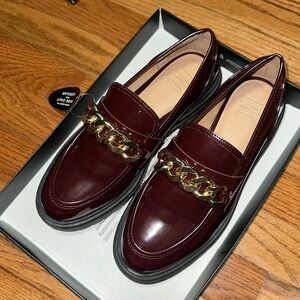 INC Womens Burgundy Chain Moc 1" Platform Brea Slip On Loafers Shoes.